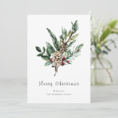 Moderne minimalistische Waterverf Holly Pine Cone Feestdagenkaart (Staand voorkant)