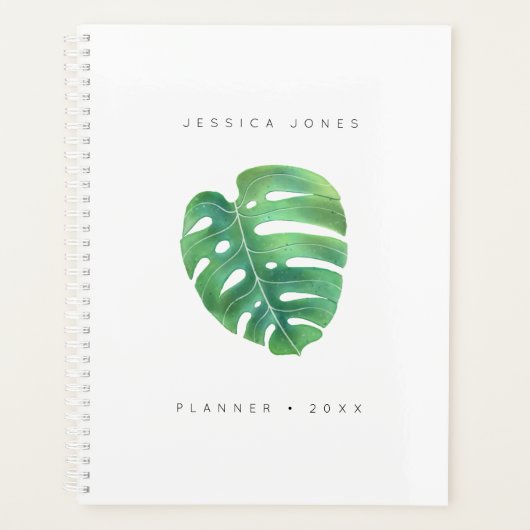 Moderne minimalistische Waterverf tropisch palmbla Planner (Voorkant)