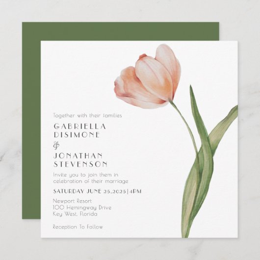 Moderne minimalistische Waterverf Tulp Wedding Kaart (Voorkant / Achterkant)