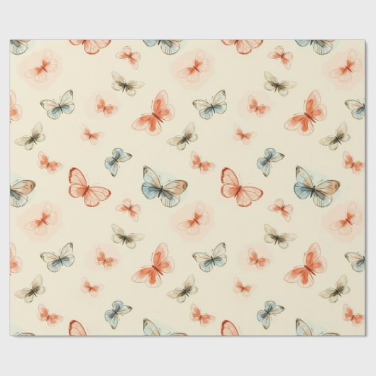 Moderne Minimalistische Waterverf Vlinders Cadeaupapier (Vlak)