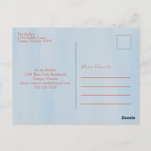 Moderne minimalistische Waterverf voor blauwe krab Briefkaart (Achterkant)