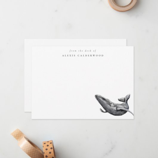 Moderne minimalistische Waterverf walvis gepersona Notitiekaartje (Voorkant / Achterkant in situ)