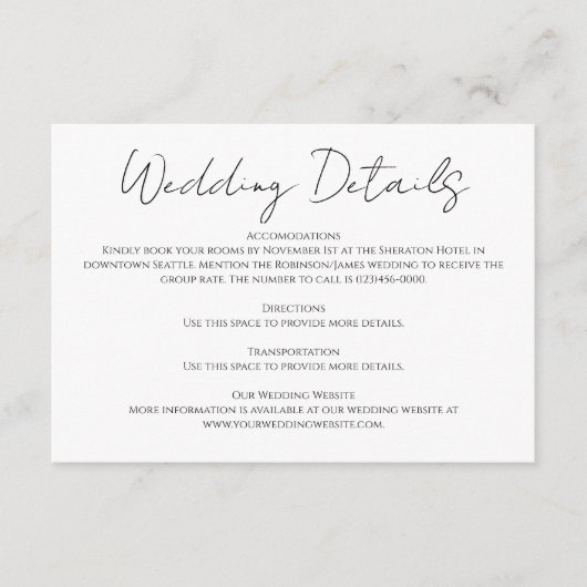 Moderne minimalistische weddenschap informatiekaartje (Voorkant)