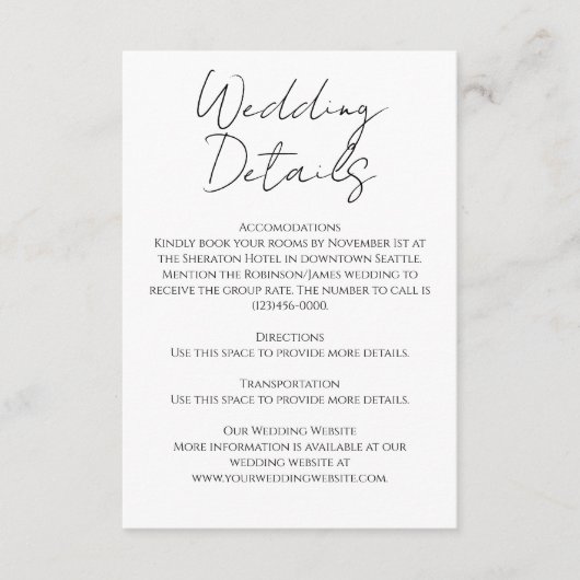 Moderne minimalistische weddenschap informatiekaartje (Voorkant)