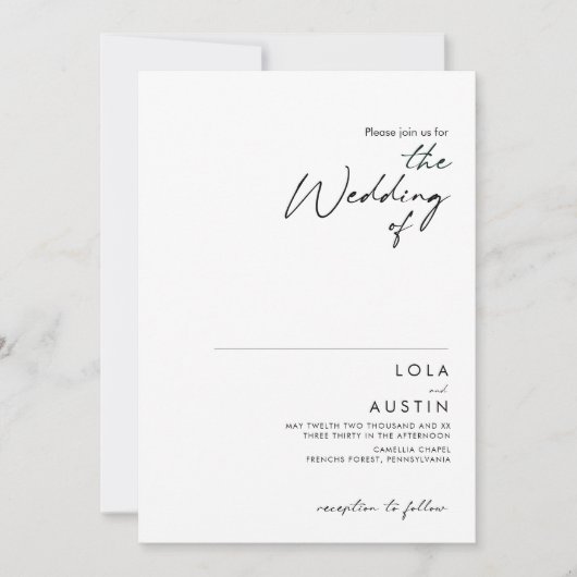 Moderne minimalistische weddenschap over uitnodigi kaart (Voorkant)