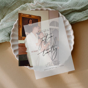 Moderne minimalistische weddenschap vellum uitnodigingen