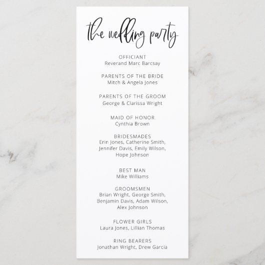 Moderne minimalistische weddenschappen programmakaart (Achterkant)