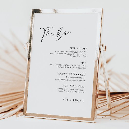 Moderne minimalistische Wedding Bar Menu Drink Lij Poster