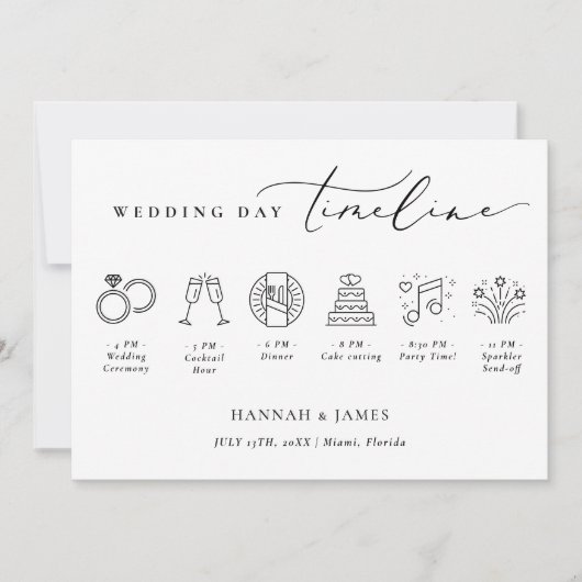Moderne Minimalistische Wedding Tijdlijn Welkomstk Kaart (Voorkant)
