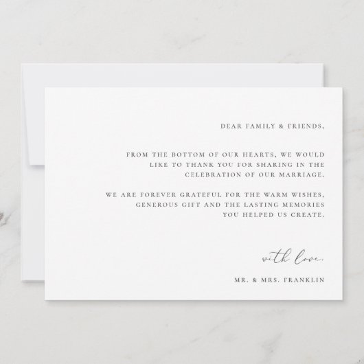 Moderne, minimalistische weduwfoto voor script bedankkaart (Achterkant)