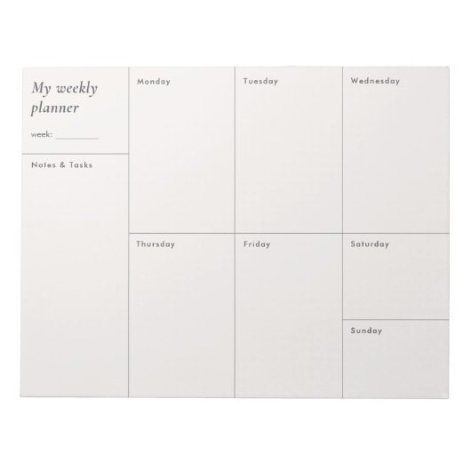 Moderne minimalistische weekplanner notitieblok (Voorkant)