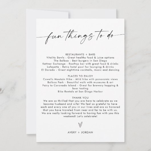 Moderne minimalistische welkomstbriefing Kaart (Achterkant)