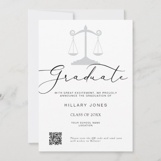 Moderne minimalistische wet Afstuderen kalligrafie Aankondiging (Voorkant)