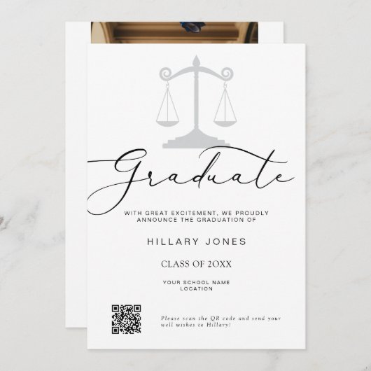 Moderne minimalistische wet Afstuderen kalligrafie Aankondiging (Voorkant / Achterkant)