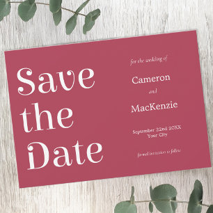 Moderne minimalistische wijn rode bruiloft Save th Save The Date