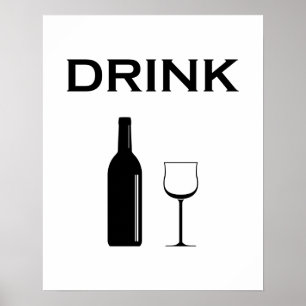 Moderne minimalistische wijnfles en DRINK Typograf Poster