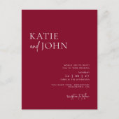 Moderne Minimalistische Wijnrode Trouw Aankondigingskaart (Voorkant)
