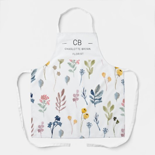 Moderne minimalistische wilde bloemen monogrammen schort (Voorkant)