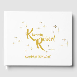 Moderne minimalistische wit & geel gouden bruiloft gastenboek