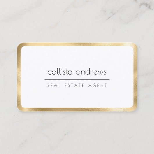 Moderne minimalistische witgouden rand visitekaartje (Voorkant)