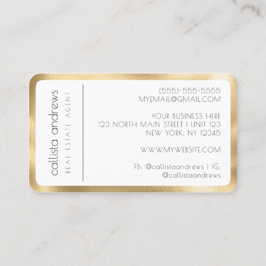 Moderne minimalistische witgouden rand visitekaartje (Achterkant)