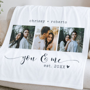 Moderne Minimalistische Witte 3 Foto Script Collag Fleece Deken