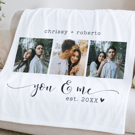 Moderne Minimalistische Witte 3 Foto Script Collag Fleece Deken