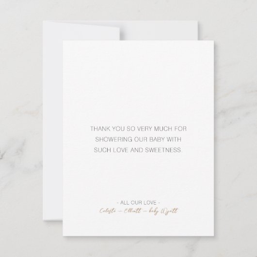Moderne Minimalistische Witte Baby Shower Bedankkaart (Achterkant)