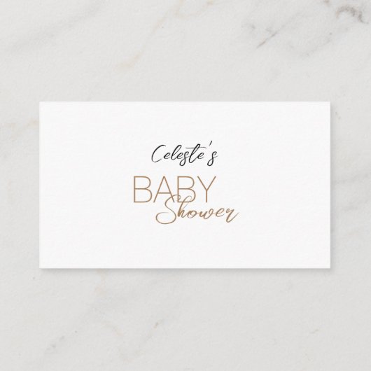 Moderne minimalistische witte Baby showers display Informatiekaartje (Achterkant)