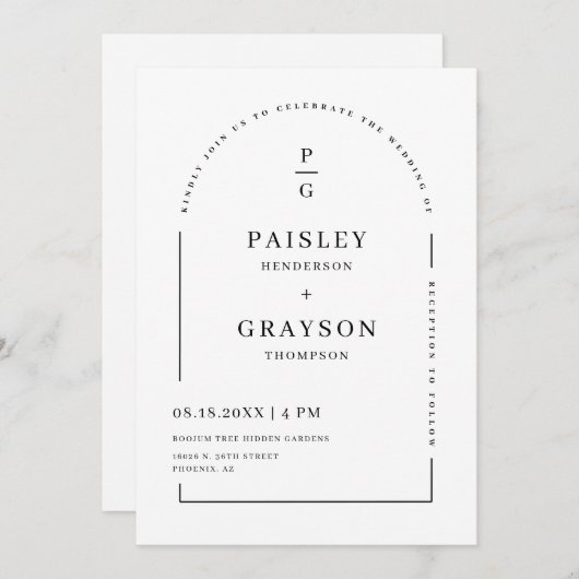 Moderne Minimalistische Witte Boog QR-code Trouwfo Kaart (Voorkant / Achterkant)