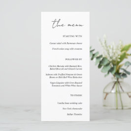 Moderne minimalistische witte bruiloft diner menu
