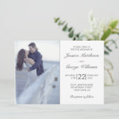 Moderne minimalistische witte bruiloft foto uitnod kaart (Staand voorkant)