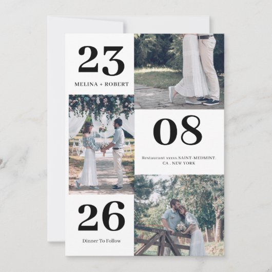 Moderne minimalistische witte foto bruiloft kaart (Voorkant)