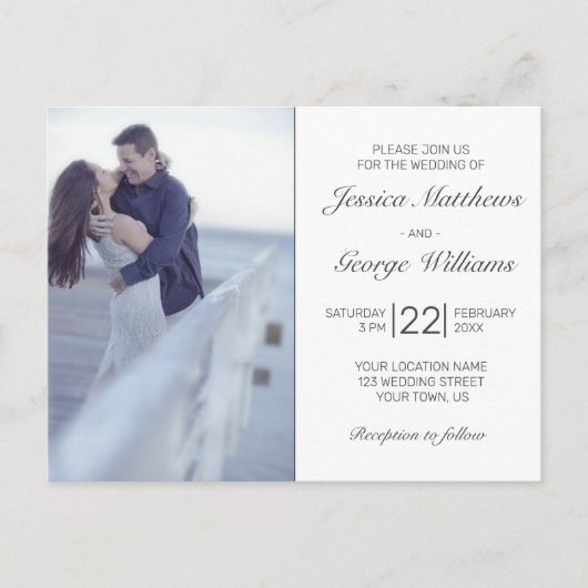 Moderne minimalistische witte foto bruiloft uitnod briefkaart (Voorkant)