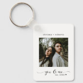 Moderne Minimalistische Witte Foto Script Sleutelhanger (Voorkant)