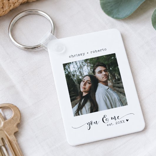 Moderne Minimalistische Witte Foto Script Sleutelhanger