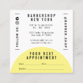 Moderne minimalistische witte gele kapperswinkelsc afsprakenkaartje (Achterkant)