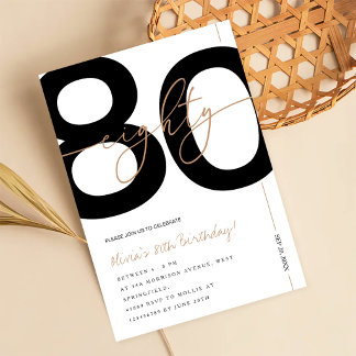 Moderne Minimalistische Witte & Gouden 80ste Verja Kaart