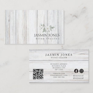 Moderne Minimalistische Witte Houten Rustieke QR C Visitekaartje