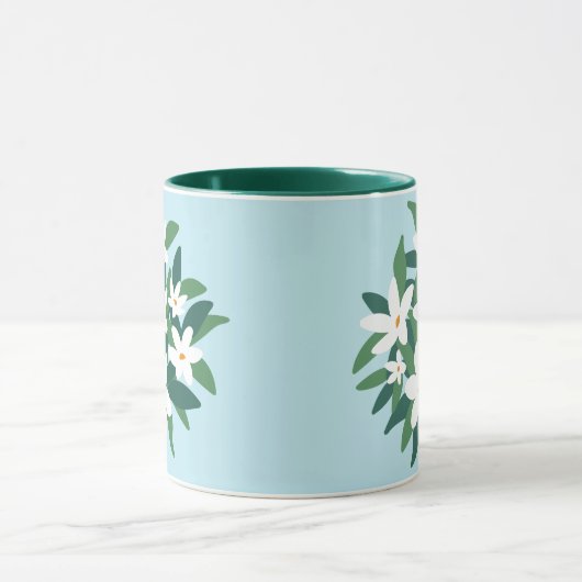 Moderne minimalistische witte jasmijn bloemen op b mok (Midden)