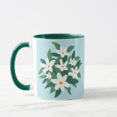 Moderne Minimalistische Witte Jasmin Bloem op Blau Mok (Links)