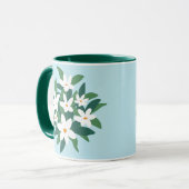 Moderne Minimalistische Witte Jasmin Bloem op Blau Mok (Voorkant links)