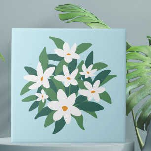 Moderne Minimalistische Witte Jasmin Bloem op Blau Tegeltje