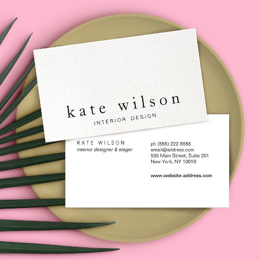 Moderne, minimalistische, witte leder Professional Visitekaartje