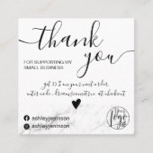 Moderne minimalistische witte marbe orde bedankt vierkante visitekaartje (Voorkant)