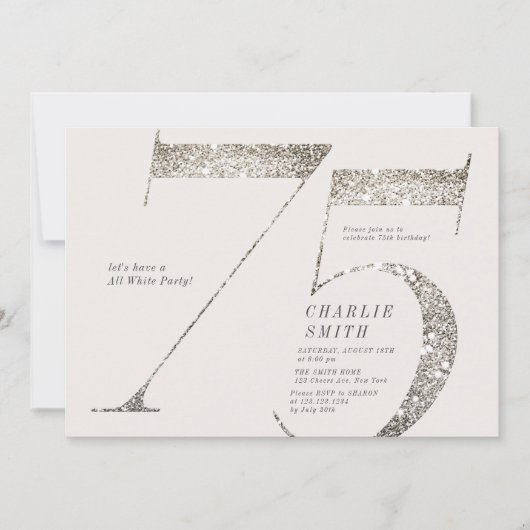 Moderne minimalistische witte partij 75e verjaarda kaart (Voorkant)