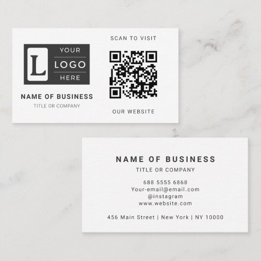 Moderne Minimalistische Witte QR-code Aangepast Lo Visitekaartje (Voorkant / Achterkant)