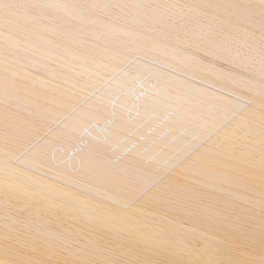 Moderne minimalistische witte save the date acryl uitnodigingen (Laagn)