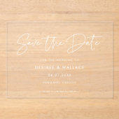 Moderne minimalistische witte save the date acryl uitnodigingen (Voorkant)