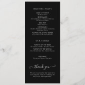 Moderne minimalistische witte script huwelijkscere programmakaart (Achterkant)